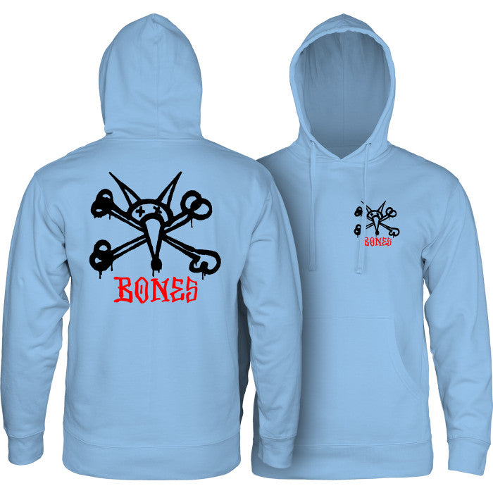 Powell Peralta Rat Bones Aqua hoodie with black and red graphics on front and back