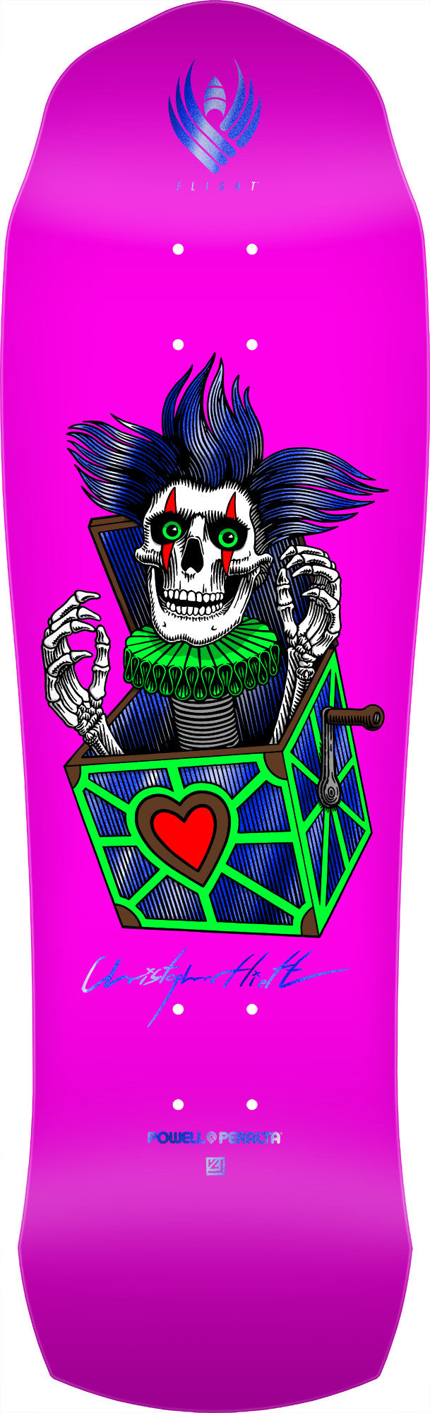 Powell Peralta Chris Hiett Skull Pink & Green w/ Blue Foil 9.5" Flight Skateboard Deck