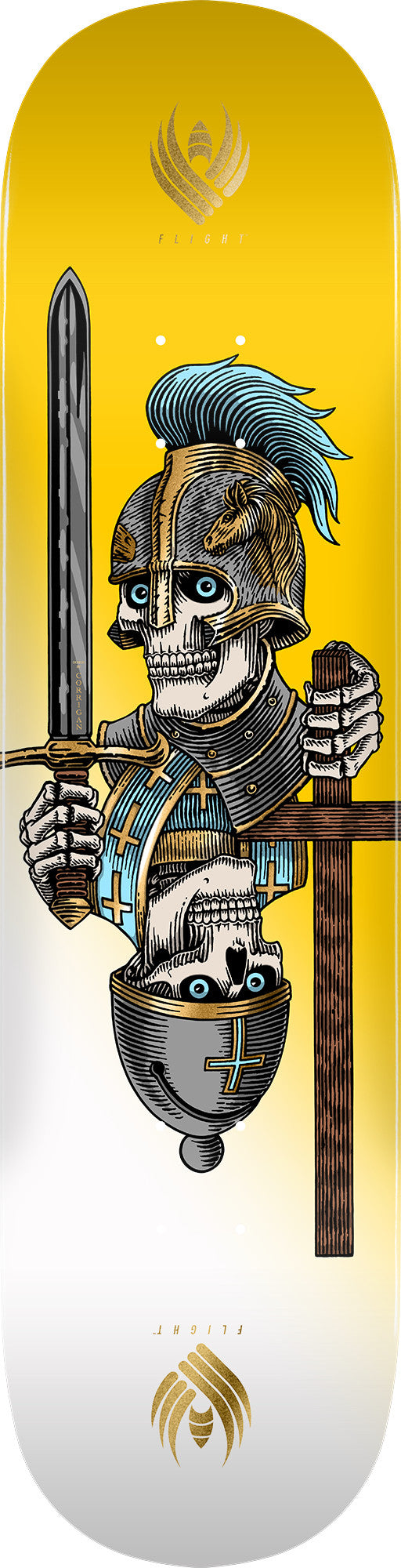 Powell Peralta Dan Corrigan Chess Skulls Yellow Gold Foil 8.17 Flight deck top