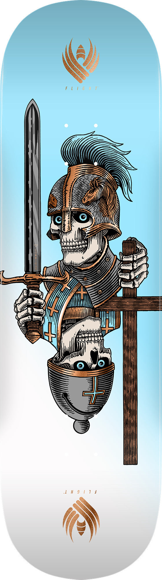 Powell Peralta Dan Corrigan Chess Skulls Light Blue Copper Foil 8.92 Flight deck top
