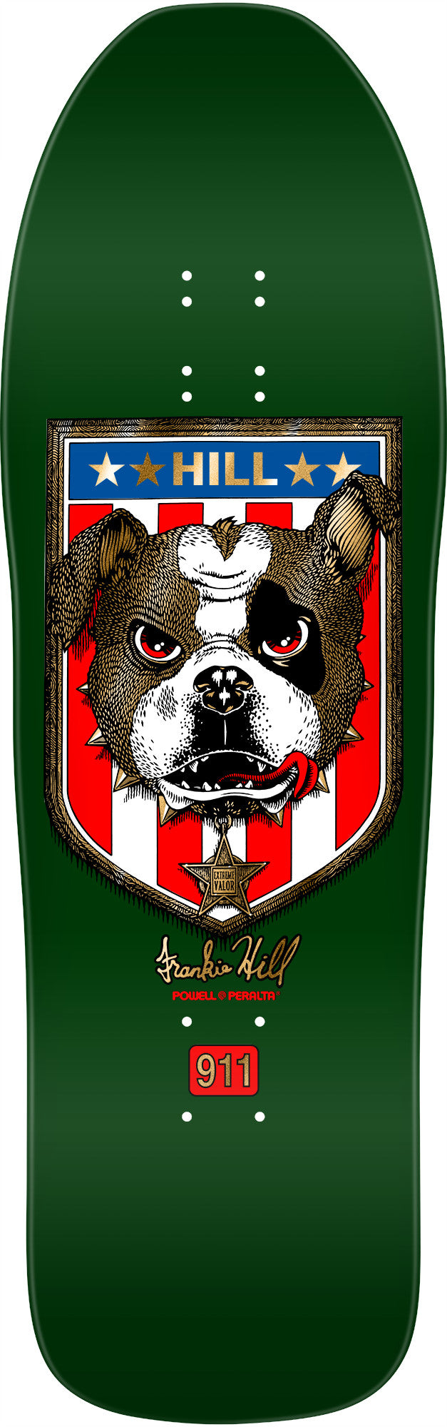 POWELL PERALTA FRANKIE HILL "BULLDOG" Green Gold Foil 10" SKATEBOARD DECK