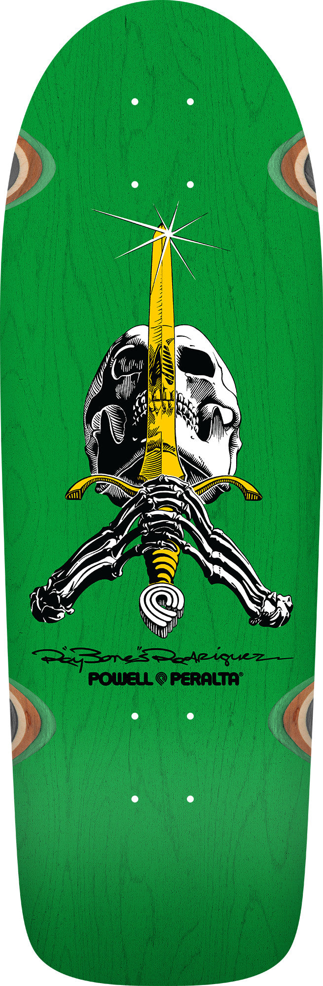 Powell Peralta Rodriguez Skull and Sword OG Green Stain 10" Skateboard Deck