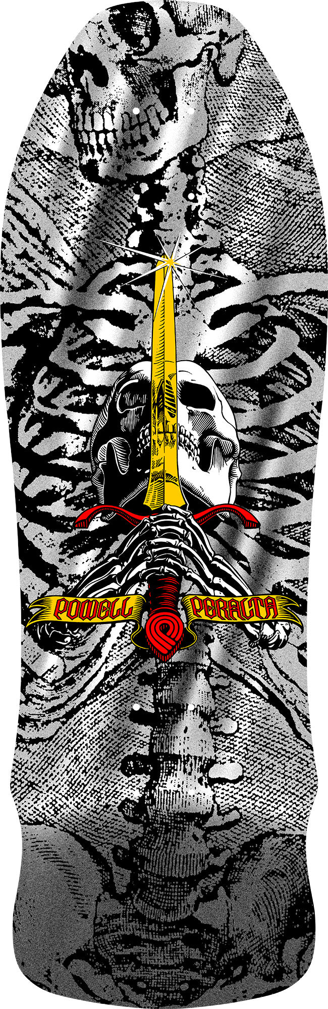 POWELL PERALTA "SKULL & SWORD" SILVER FOIL 9.75" SKATEBOARD DECK