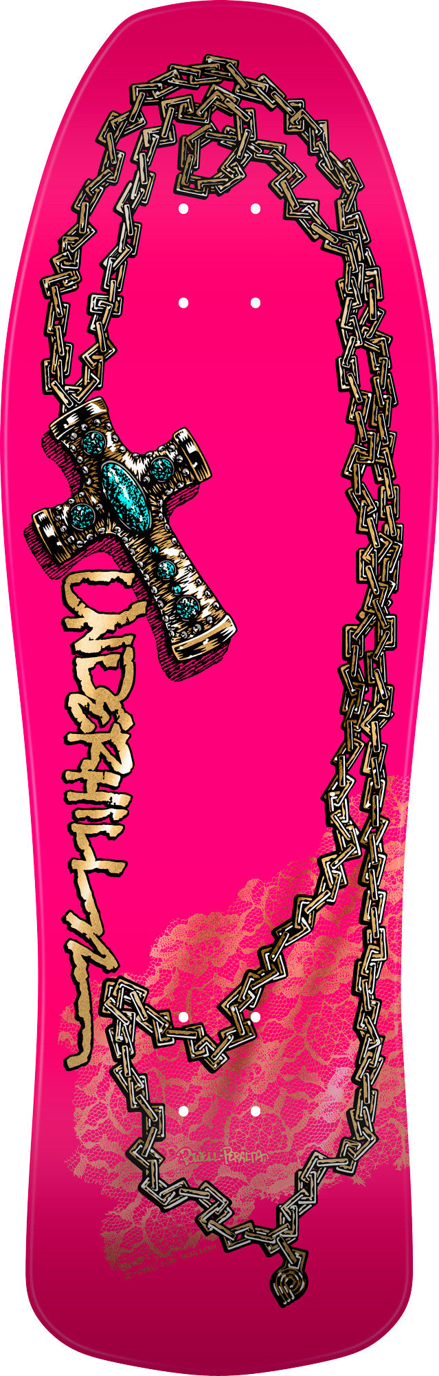 Powell Peralta Ray Underhill Chain / Cross Pink Gold Foil 10" Skateboard Deck