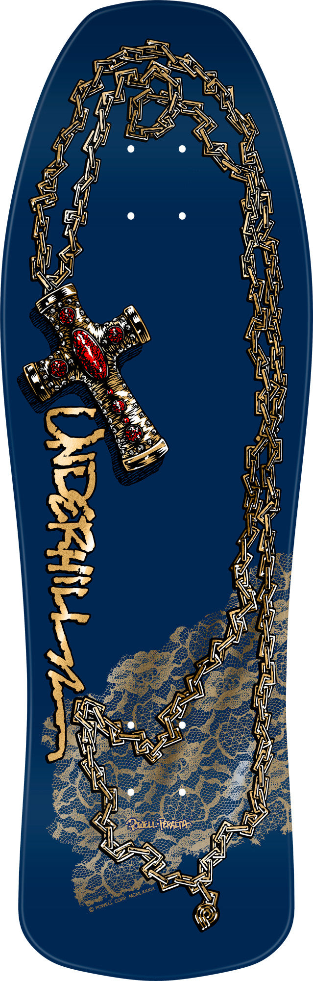 Powell Peralta Ray Underhill Chain / Cross Navy Gold Foil 10" Skateboard Deck