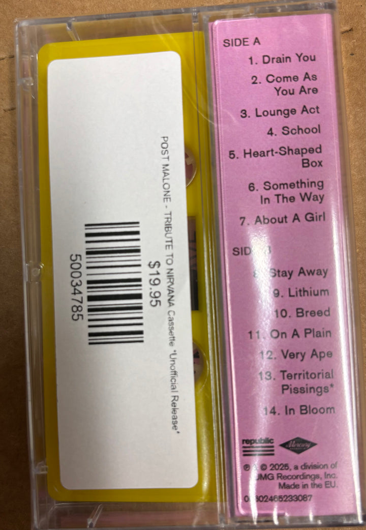 Post Malone Nirvana tribute back cassette cover