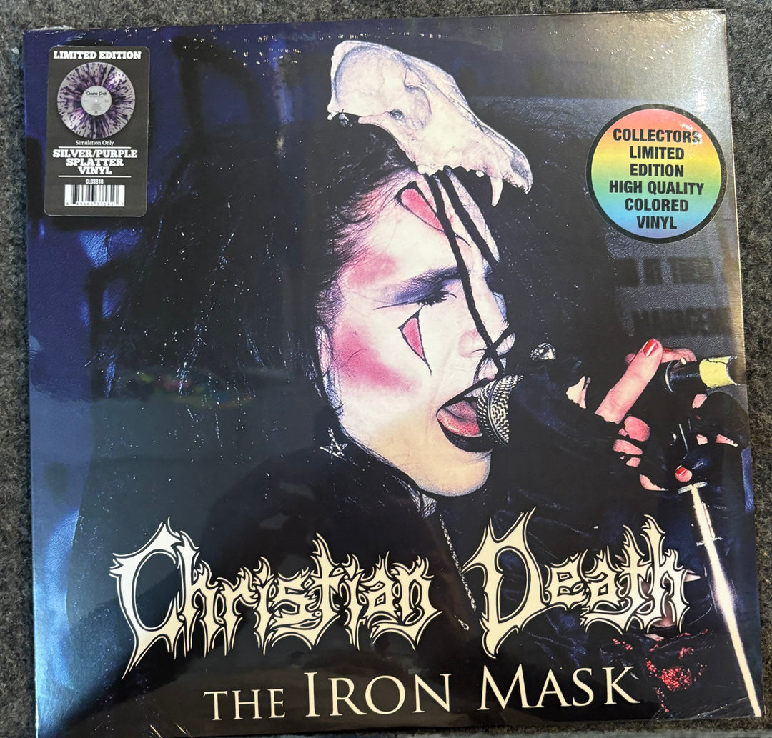 Vinyl record cover for 'The Iron Mask' by Christian Death with a stylized face and skull design.