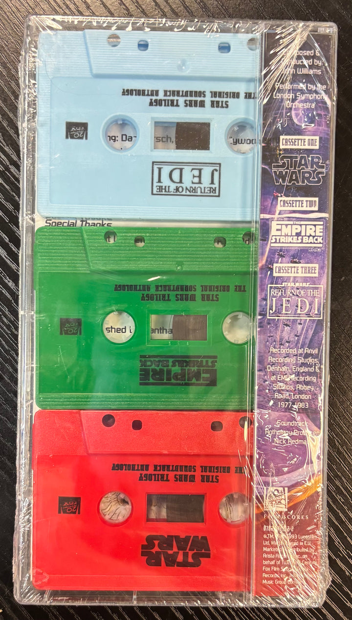 'Star Wars Trilogy' Soundtrack in different colors with visible branding on a textured surface.