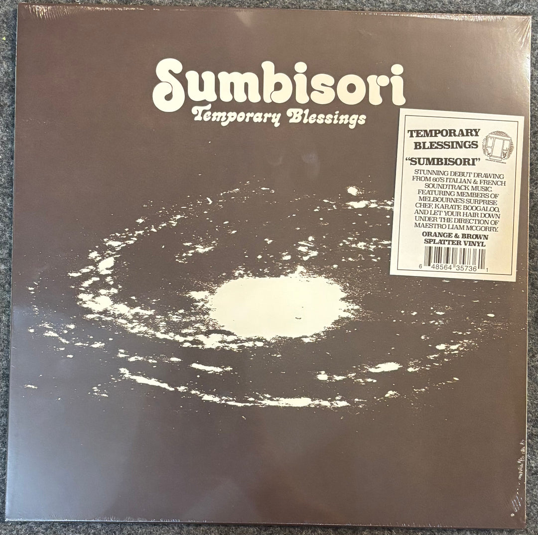 Sumbisori - Temporary Blessings vinyl record cover, showing the dark brown and white album artwork with a white sticker on the right side.
