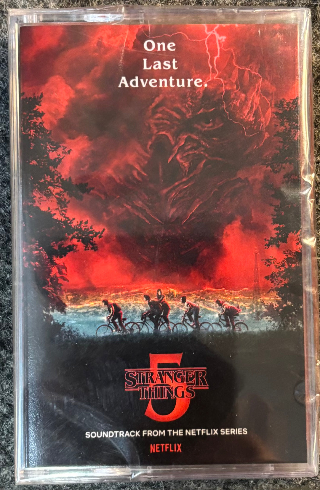 Cassette tape cover for 'Stranger Things' soundtrack with red and black design