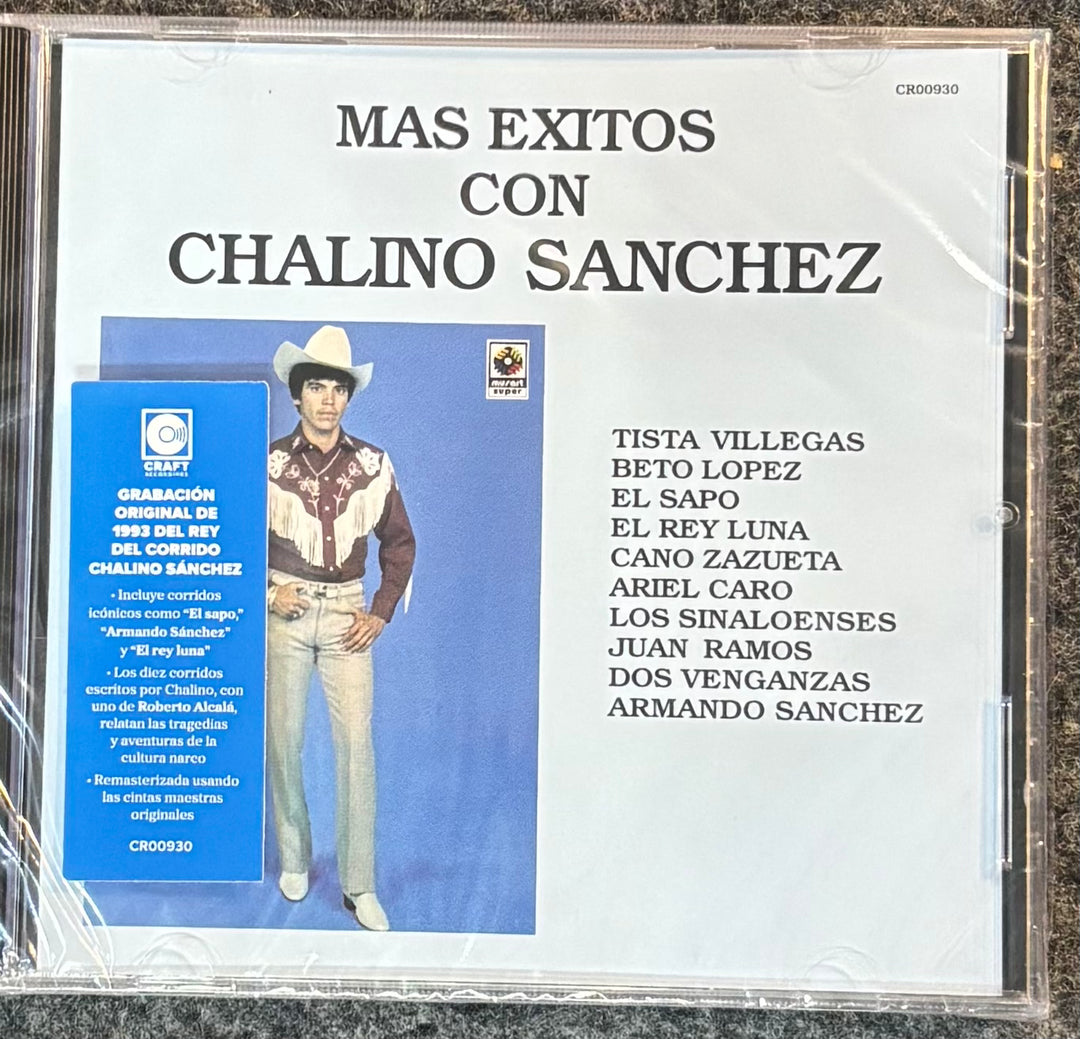 Album cover of 'Mas Exitos Con Chalino Sanchez' featuring a person in a cowboy outfit.