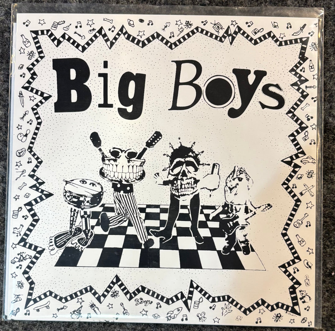 Album cover for 'Big Boys' with black and white illustrations on a checkered background.