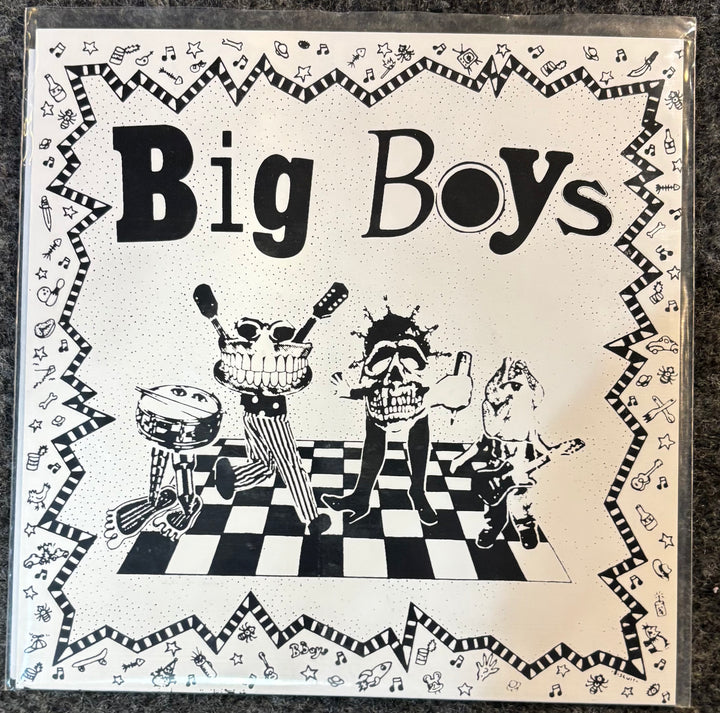 Album cover for 'Big Boys' with black and white illustrations on a checkered background.