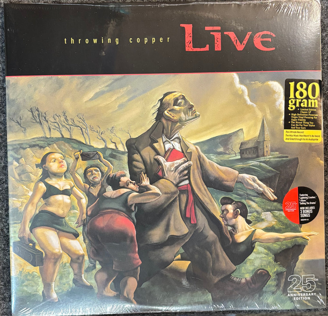 Vinyl record cover for 'Throwing Copper' by Live, featuring a dramatic illustration and text.