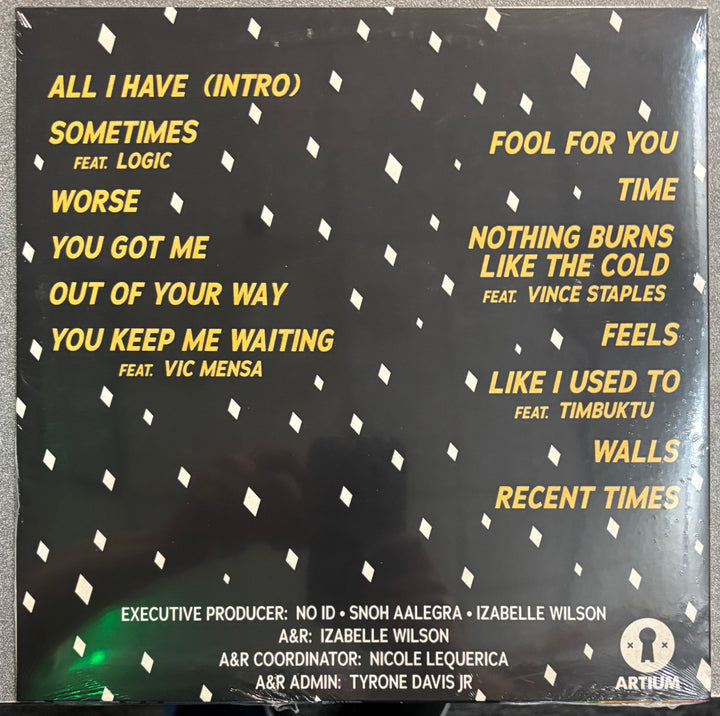 AALEGRA, SNOH - Feels Vinyl record sleeve with yellow text on a black background