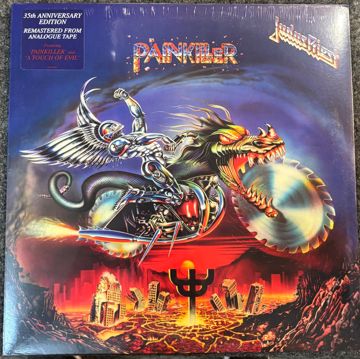 Vinyl album cover for 'Painkiller' by Judas Priest with a dragon and angel design.