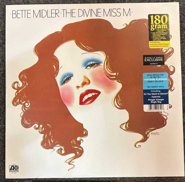 MIDLER, BETTE- The Divine Miss M record cover with a stylized illustration of a woman's face and text about Bette Midler's album 'The Divine Miss M'.