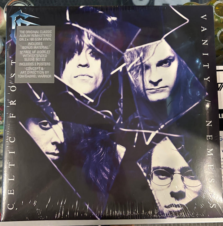 CELTIC FROST - Vanity/Nemesis album cover with black and white portraits and text on a textured surface