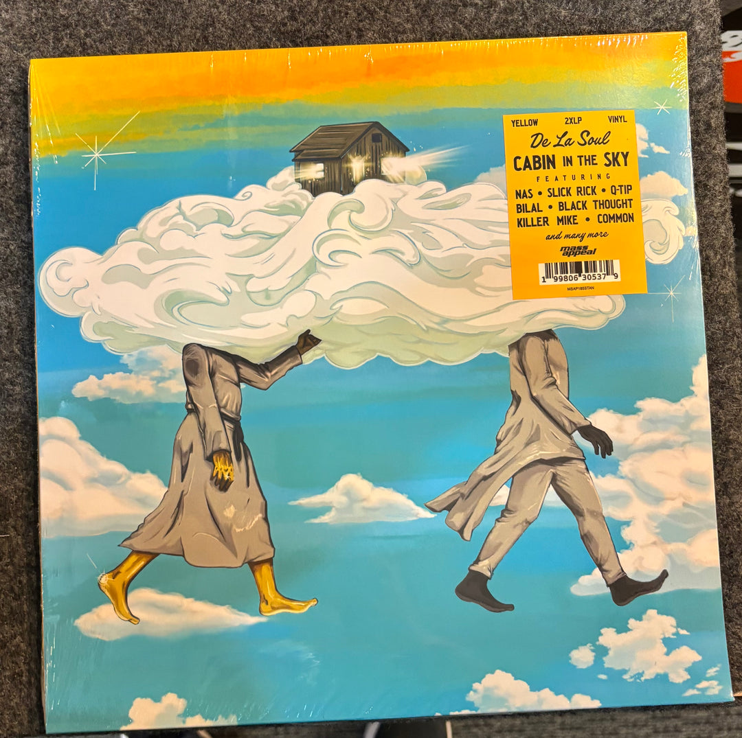 DE LA SOUL - CABIN IN THE SKY record cover with artistic design of two figures walking on clouds and a cabin in the sky.