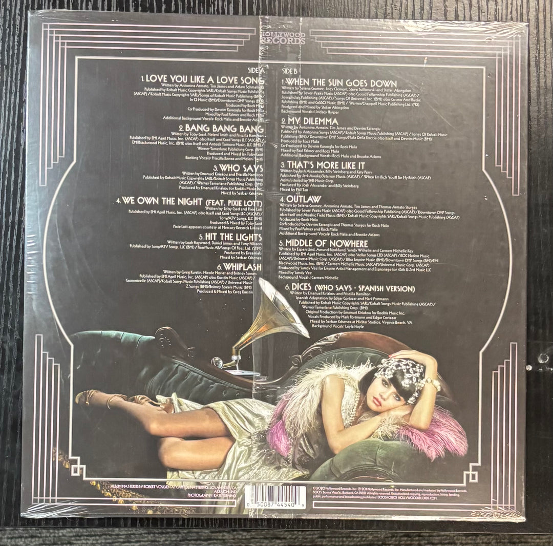 GOMEZ, SELENA & THE SCENE - WHEN THE SUN GOES DOWN Album cover with a woman lying on a couch, a gramophone, and a list of song titles.