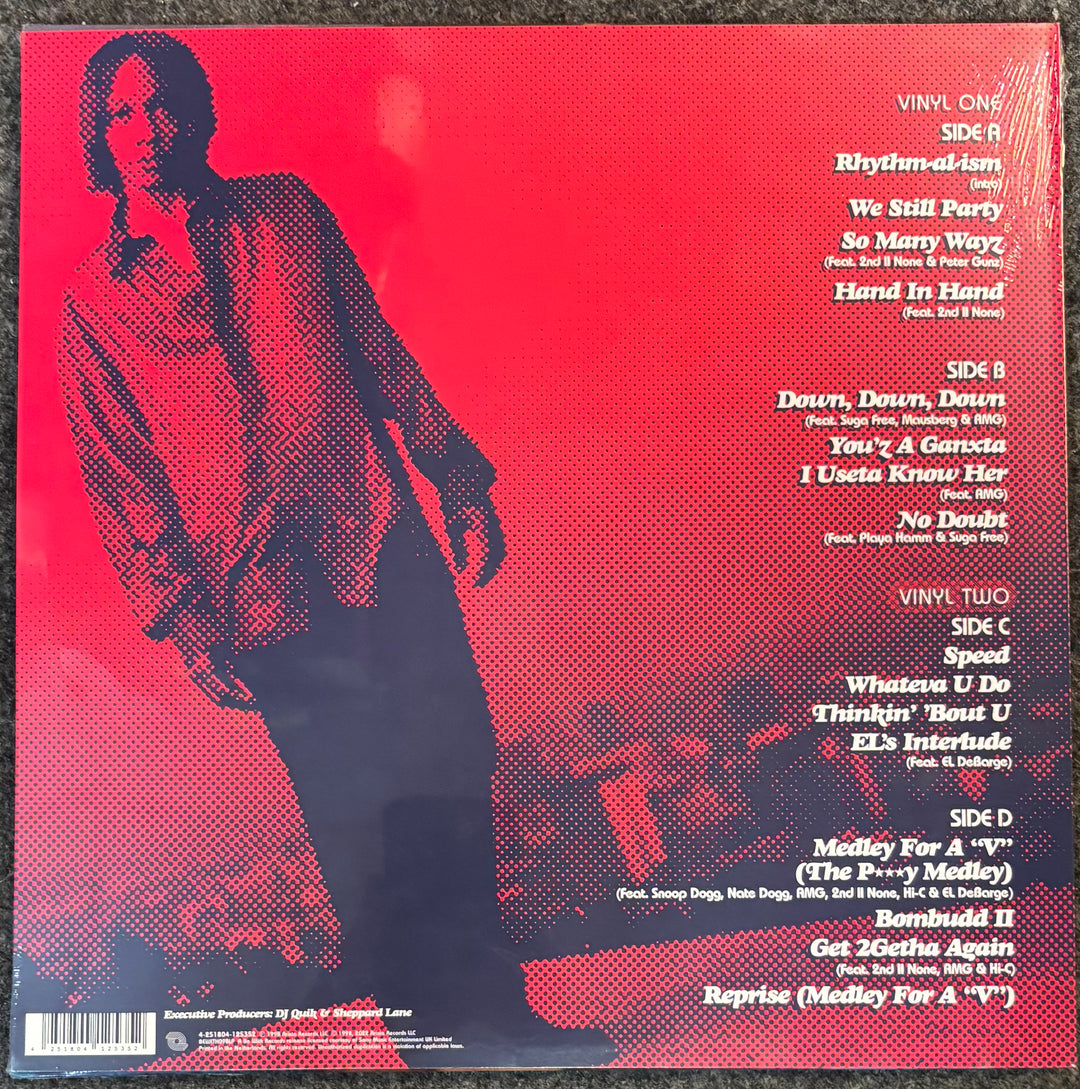 DJ Quik – Rhythm-al-ism Vinyl record sleeve with a person's silhouette and tracklist on a red background