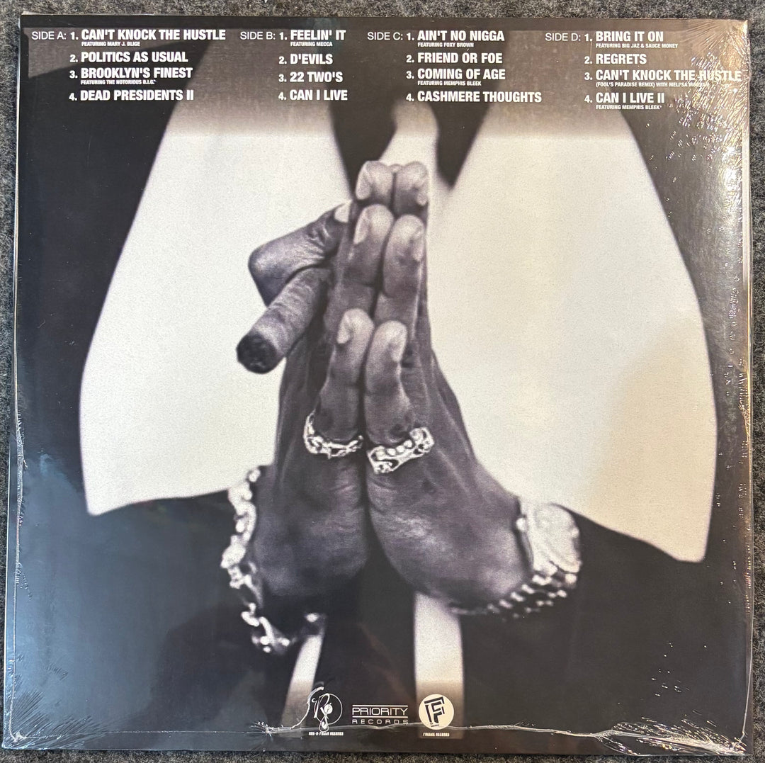 JAY-Z - REASONABLE DOUBT Vinyl record cover with hands clasped and text on a black background