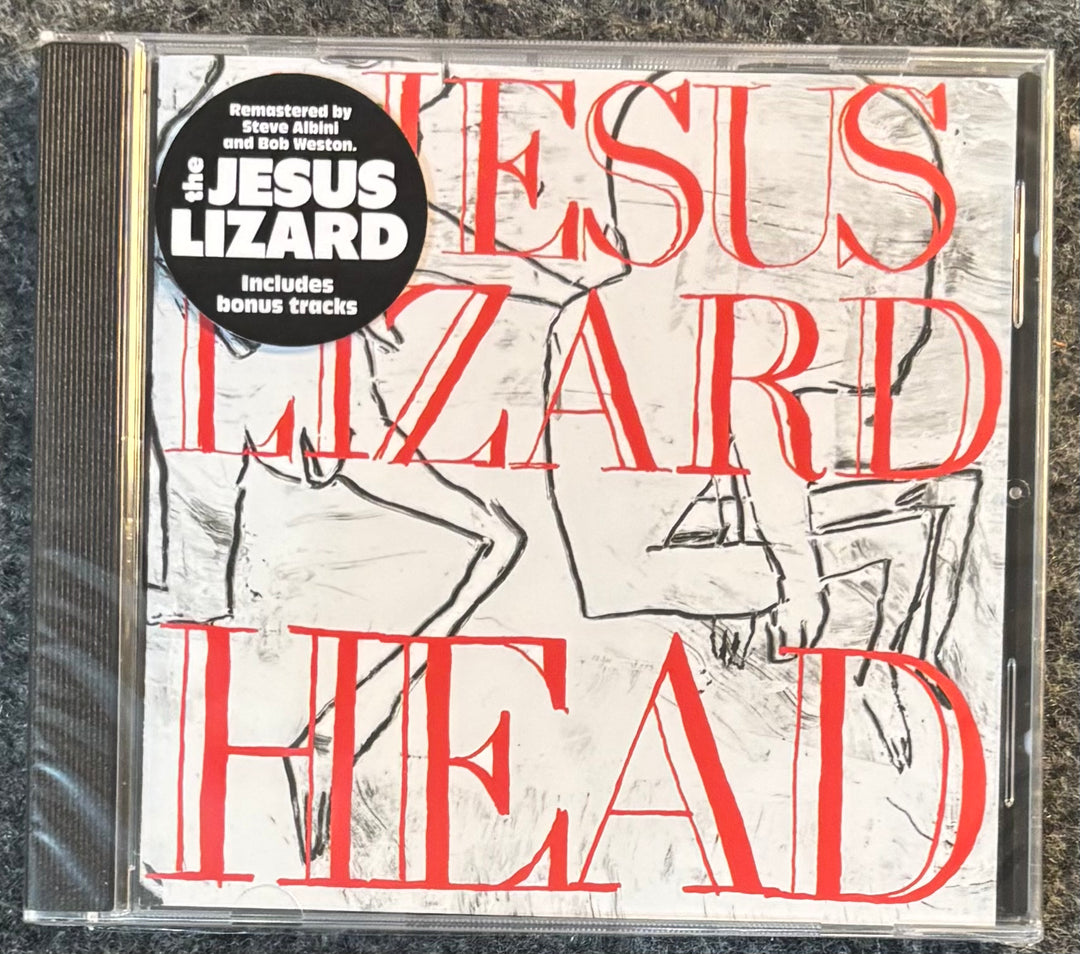 Jesus Lizard - Head CD album cover in jewel case, featuring large red text over a white sketch background with a black circular remaster sticker.