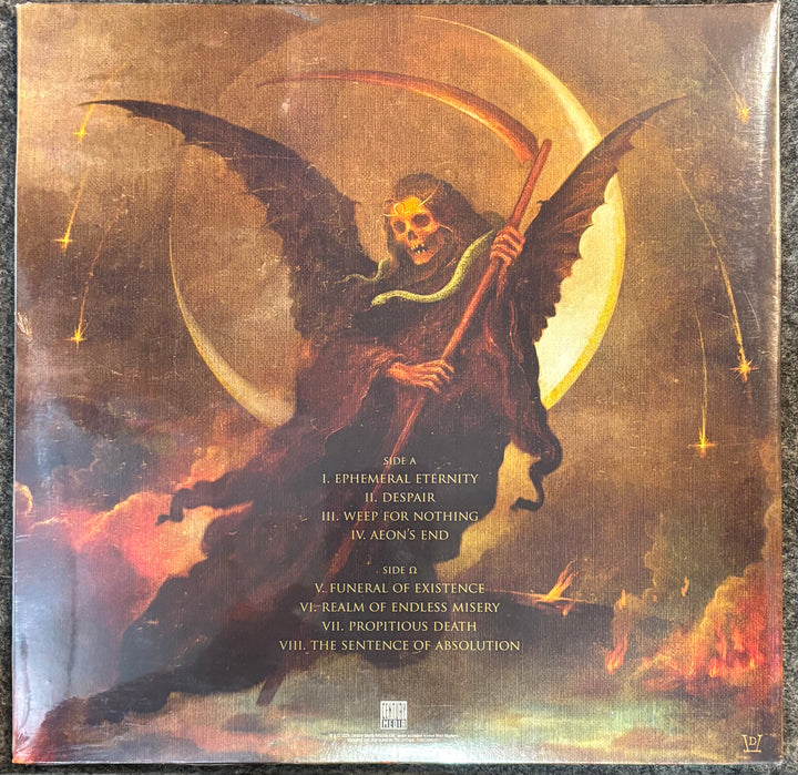 MAYHEM – LITURGY OF DEATH cover with a winged figure holding a scythe against a celestial background