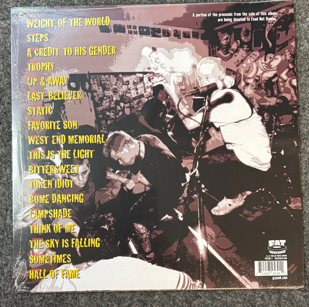 GOOD RIDDANCE - A COMPREHENSIVE GUIDE TO MODERNE REBELLION Vinyl record sleeve with album tracklist and cover art on a textured surface