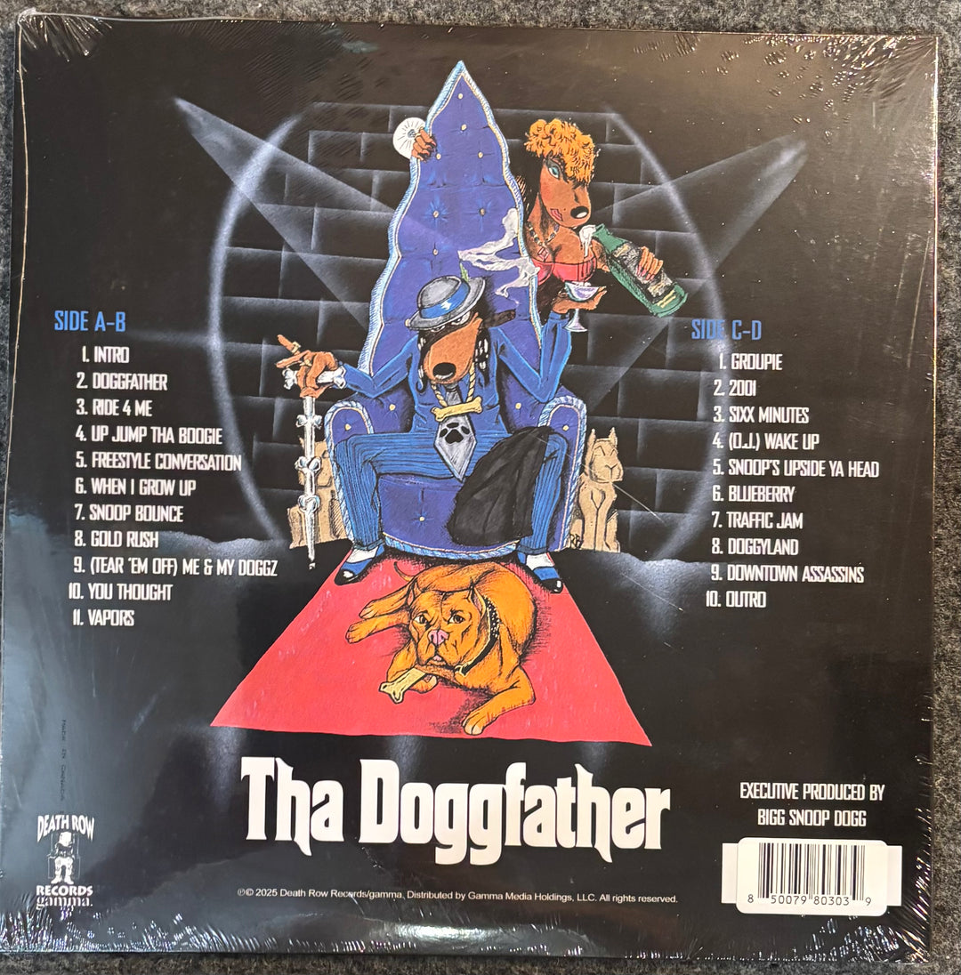 Back cover of SNOOP DOGGY DOGG – THA DOGGFATHER titled 'Tha Doggfather' with artwork and tracklist.