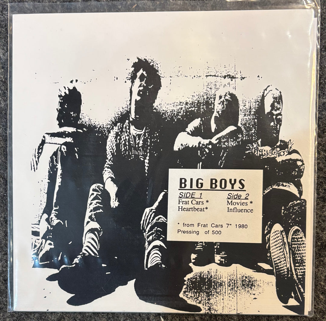 Album cover with black and white image of four people and text about 'Big Boys' music album.