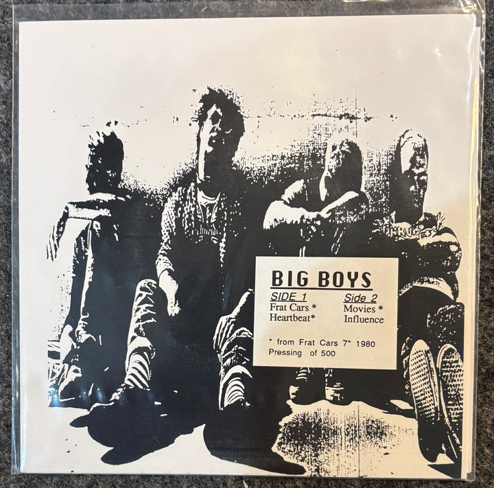 Album cover with black and white image of four people and text about 'Big Boys' music album.