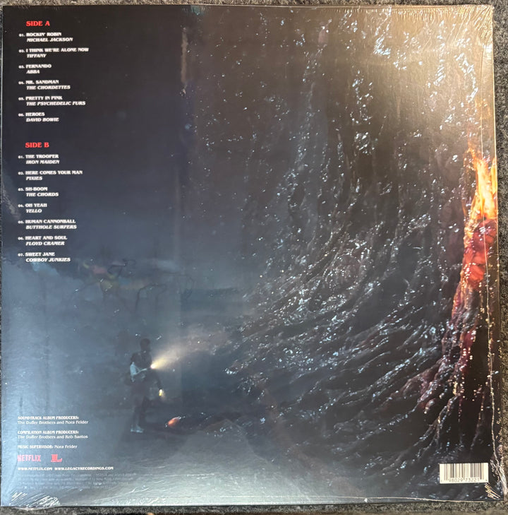 STRANGER THINGS: SEASON 5 Soundtrack record sleeve with a dark, moody design featuring a person in a trench coat and a fiery creature.