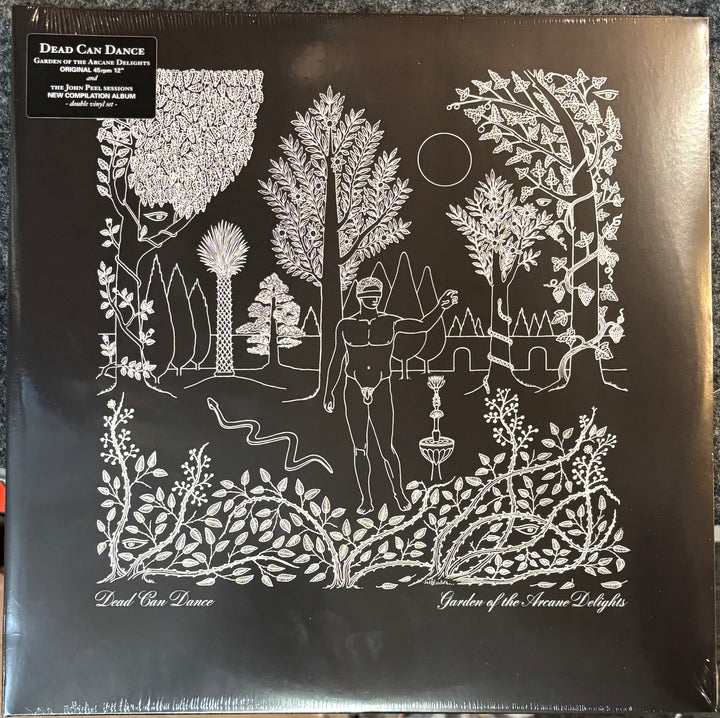 Dead Can Dance - Garden Of The Arcane Delights/Peel Sessions record cover with artistic design and text on a dark background