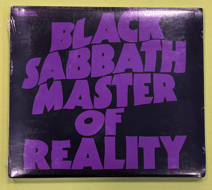 Black Sabbath 'Master of Reality' album cover with purple text on a black background