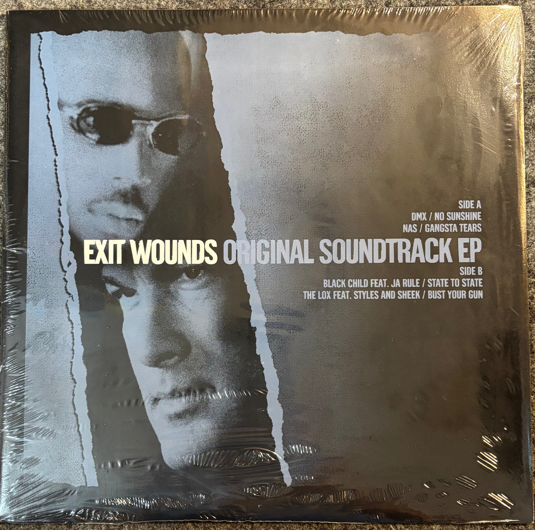 Vinyl record cover for 'Exit Wounds Original Soundtrack EP' with a split face design.