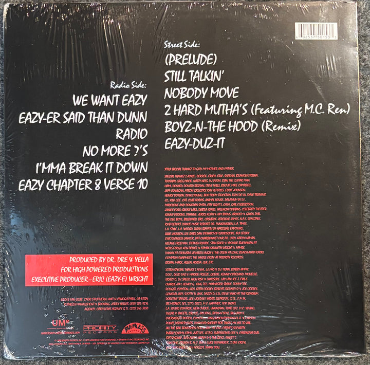 Back cover Eazy-E - Easy Duz It with tracklist and production credits.