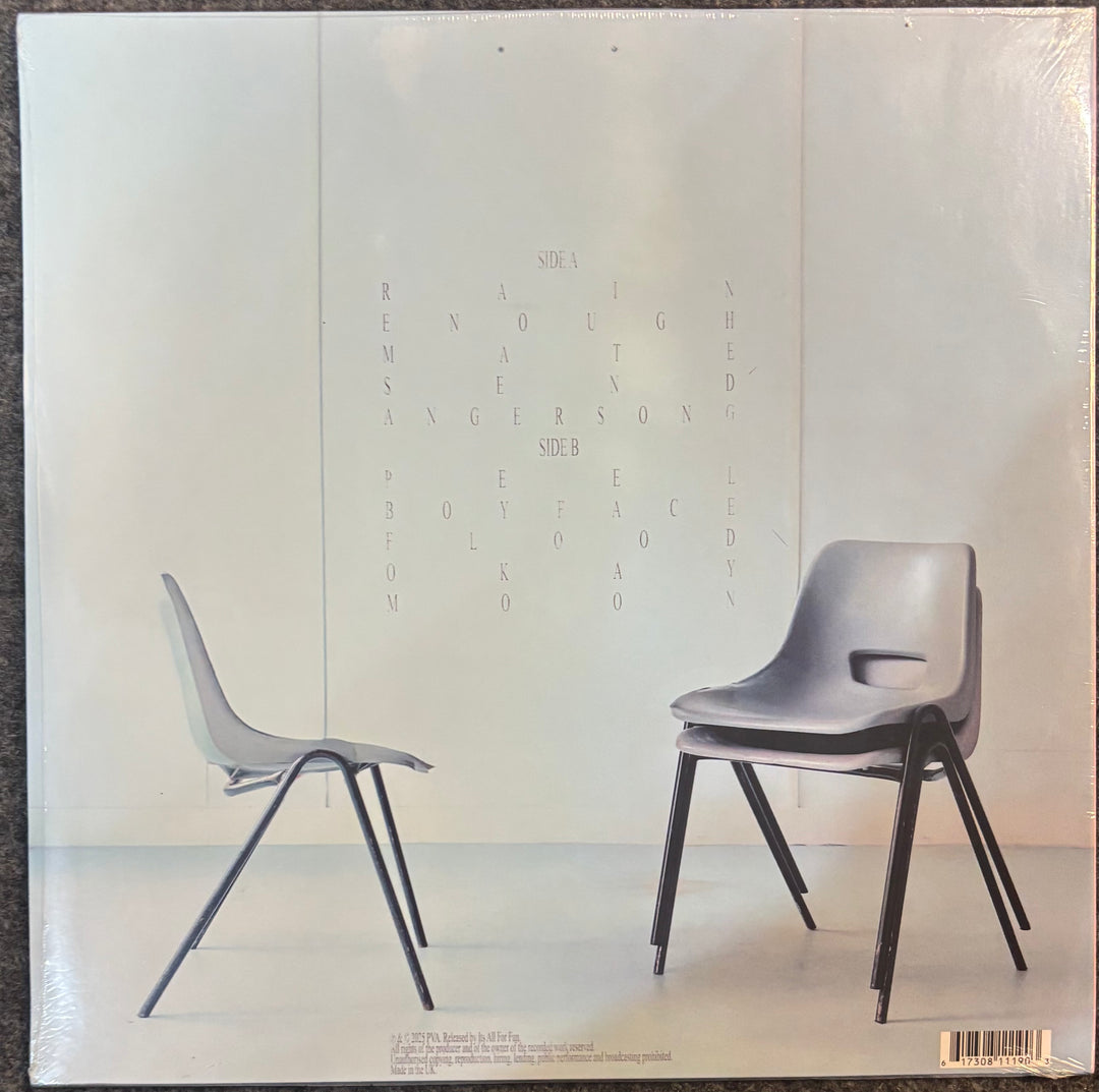 Vinyl record sleeve for PVA - No More Like This, featuring two modern chairs against a light gray background.