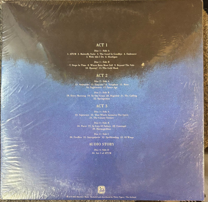 Back cover of SMASHING PUMPKINS, THE - Atum (A Rock Opera) with track listings on a gradient background