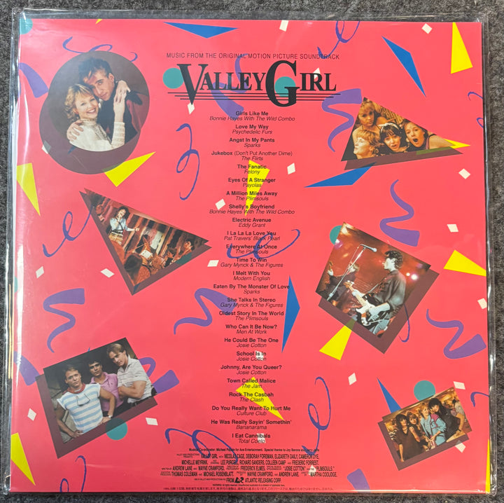 Back cover of 'Valley Girl' motion picture soundtrack with colorful design elements.