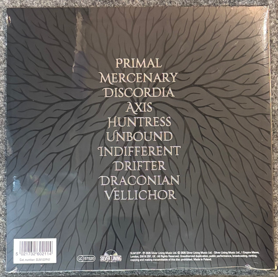 Back cover of SOEN – RELIANCE with text and a wavy pattern
