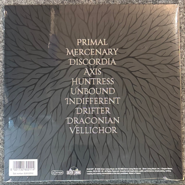 Back cover of SOEN – RELIANCE with text and a wavy pattern