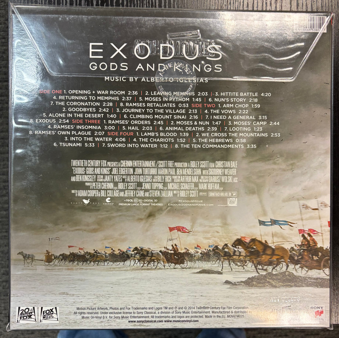 Back cover of 'Exodus: Gods and Kings' soundtrack with album details and artwork.