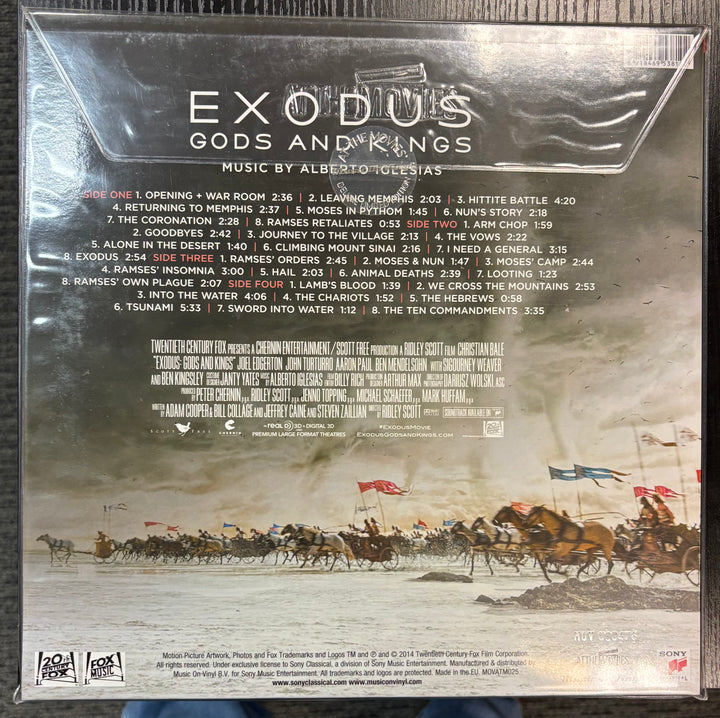 Back cover of 'Exodus: Gods and Kings' soundtrack with album details and artwork.