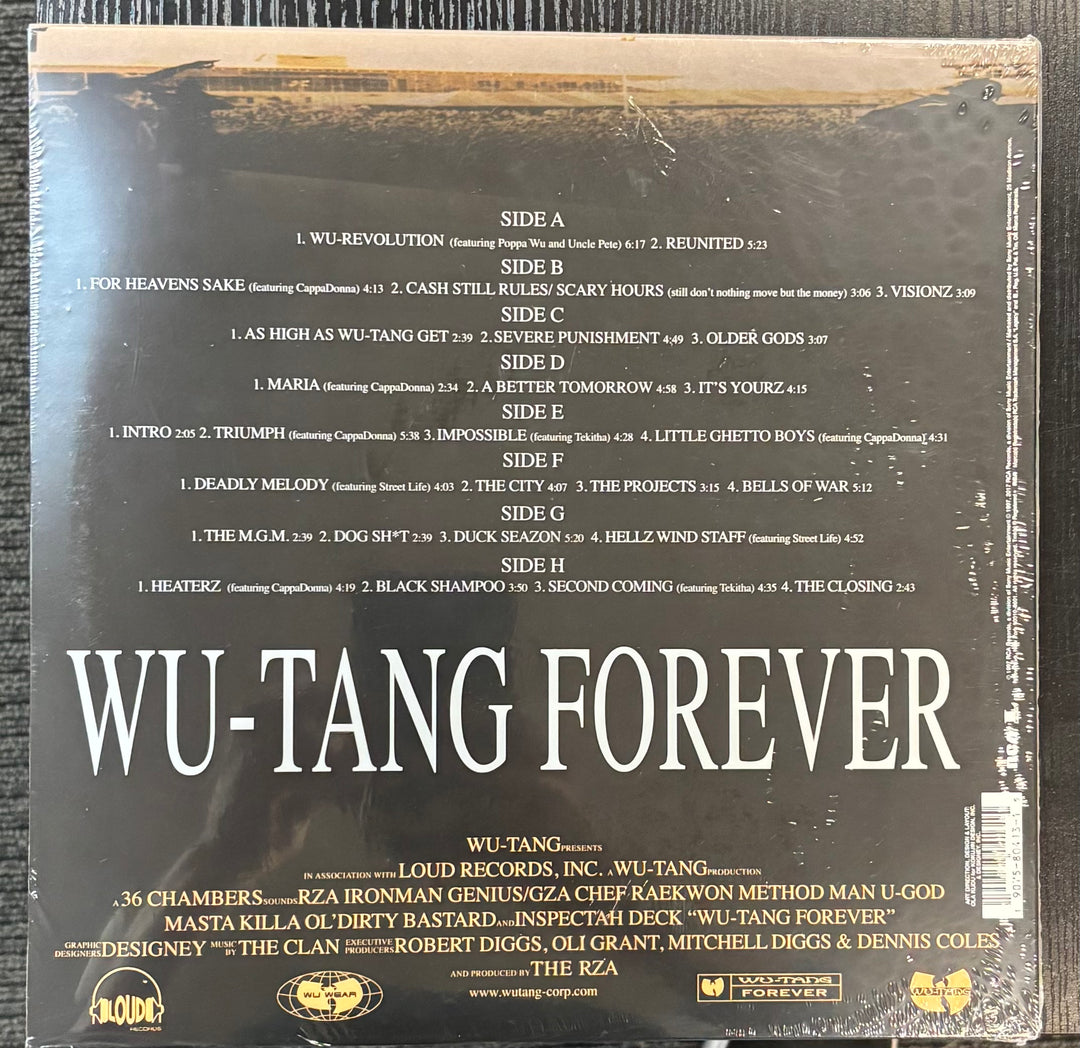 Back cover of Wu Tang Clan - Wu Tang Forever album with tracklist and branding