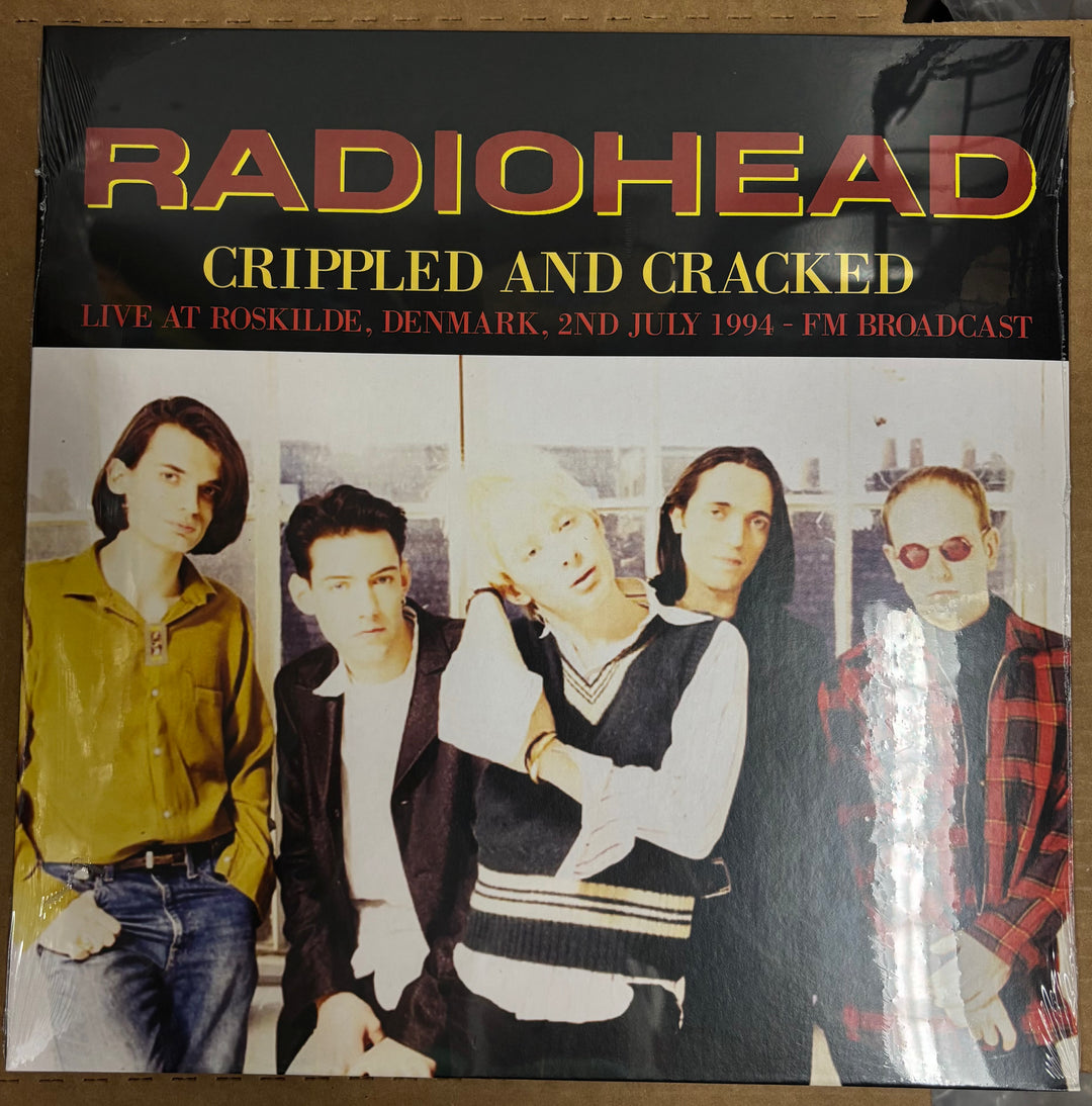 Vinyl record cover for Radiohead's 'Crippled and Cracked' with band members and event details.