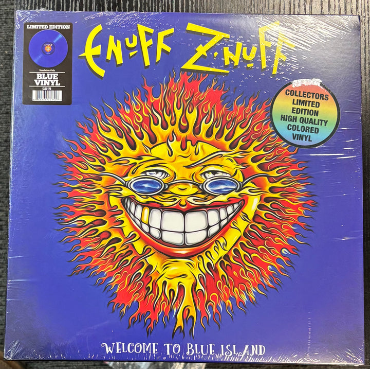 ENUFF ZNUFF - Welcome To Blue Island record cover with a colorful design and text on a blue background