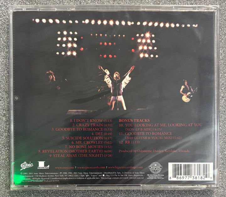 Blozzard of Ozz CD back cover with concert image and track list