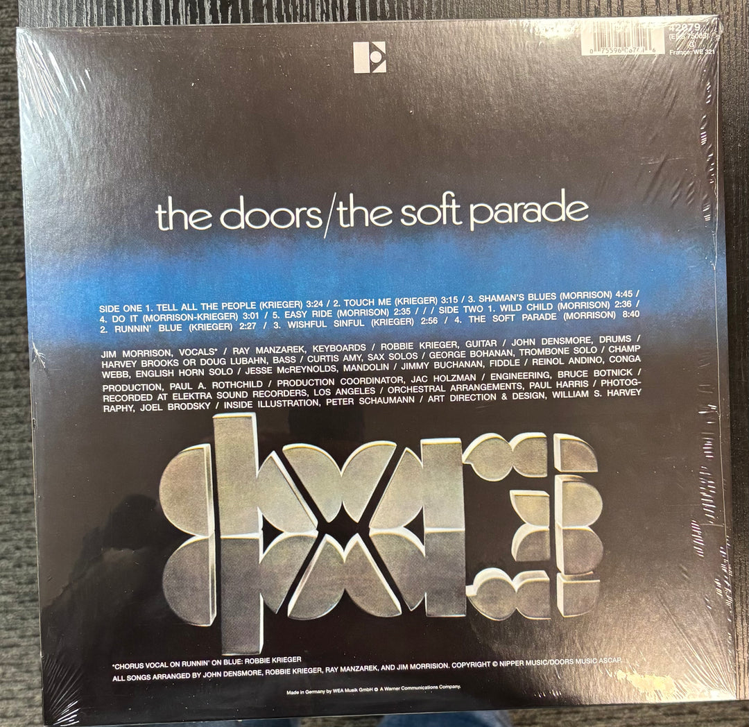 Back cover of 'The Soft Parade' by The Doors with text and album design.