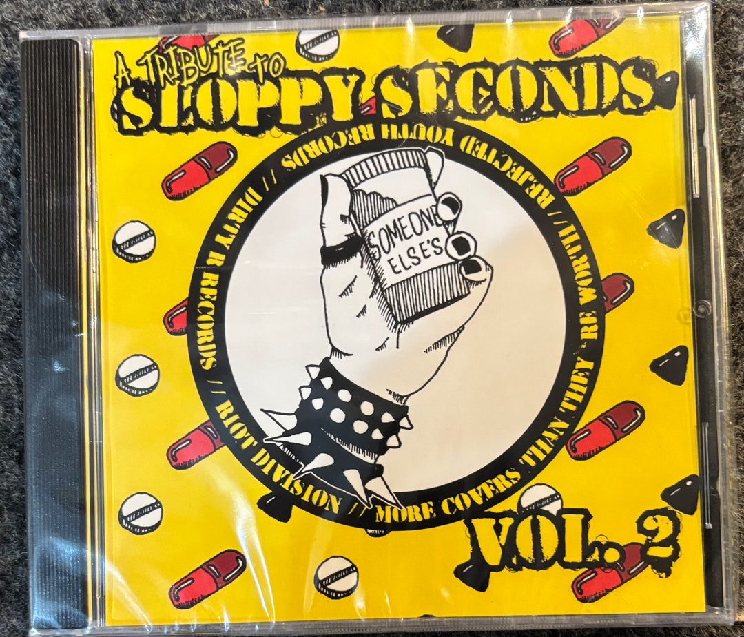 CD cover of 'A Tribute to Sloppy Seconds' with album art and text on a yellow background